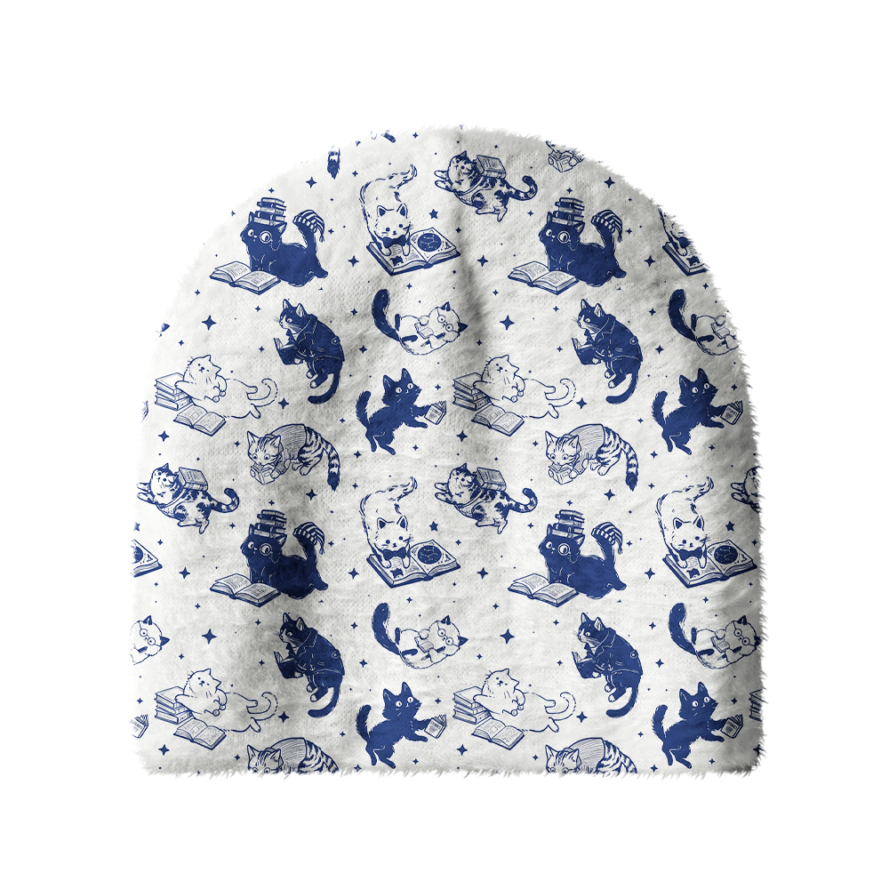 Pagewings Cat Book Lover Knit Patterned Beanie