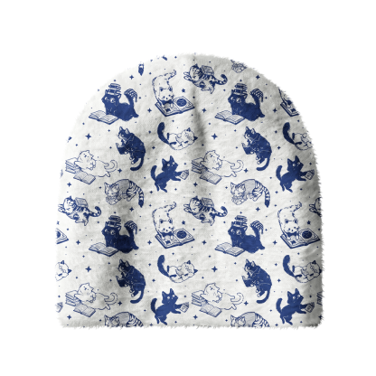 Pagewings Cat Book Lover Knit Patterned Beanie