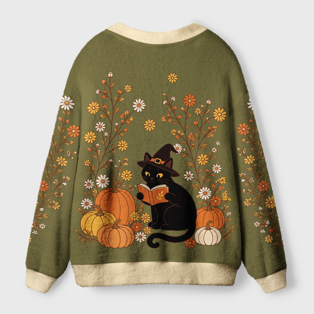 Pagewings Cat Book Lover Light Knit Unisex Cardigan Sweaters