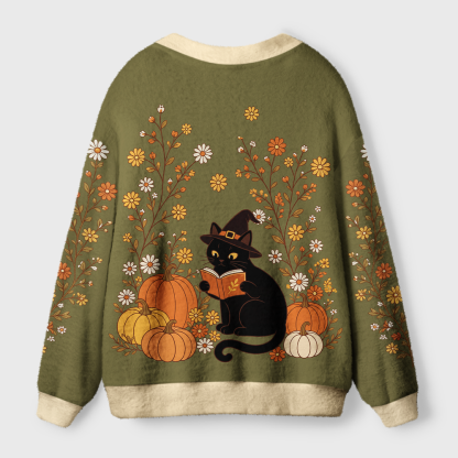 Pagewings Cat Book Lover Light Knit Unisex Cardigan Sweaters