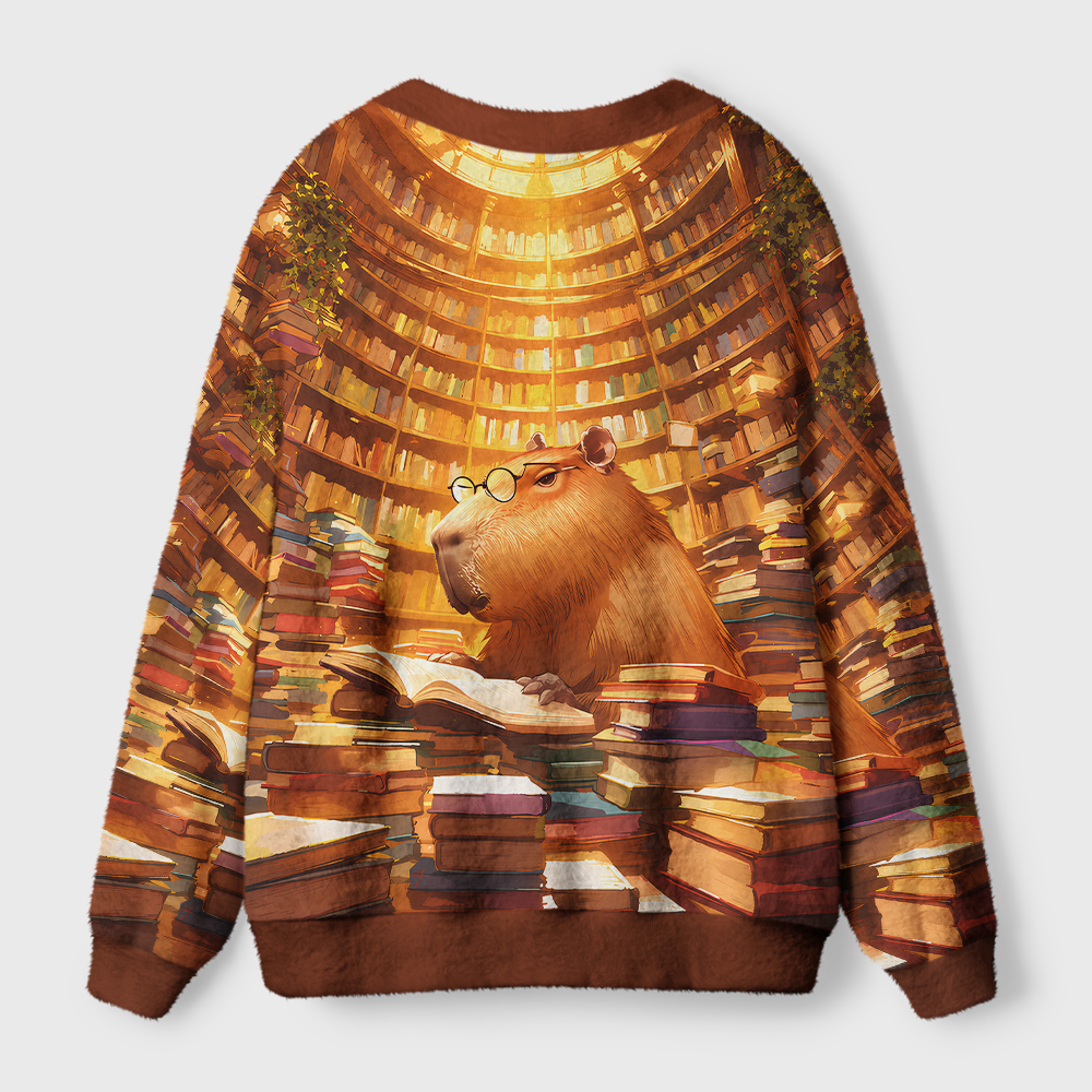 Pagewings Capybara Reading Light Knit Unisex Cardigan Sweaters