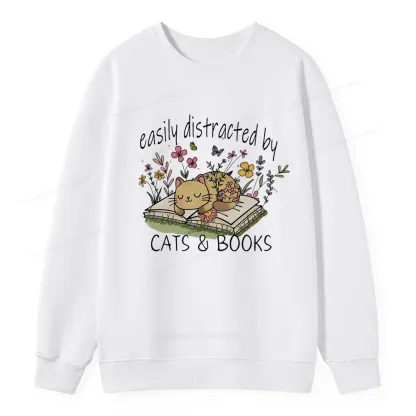 Pagewings Easily Distracted By Cats And Books Unisex Classic Sweatshirt