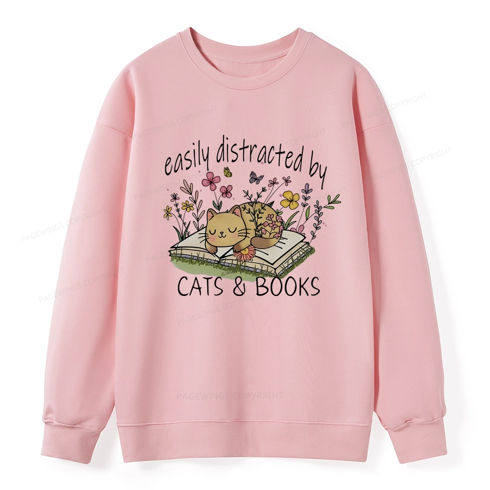Pagewings Easily Distracted By Cats And Books Unisex Classic Sweatshirt