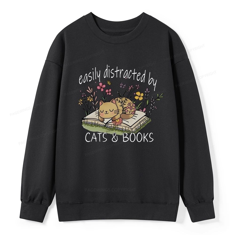 Pagewings Easily Distracted By Cats And Books Unisex Classic Sweatshirt