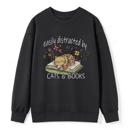 Pagewings Easily Distracted By Cats And Books Unisex Classic Sweatshirt