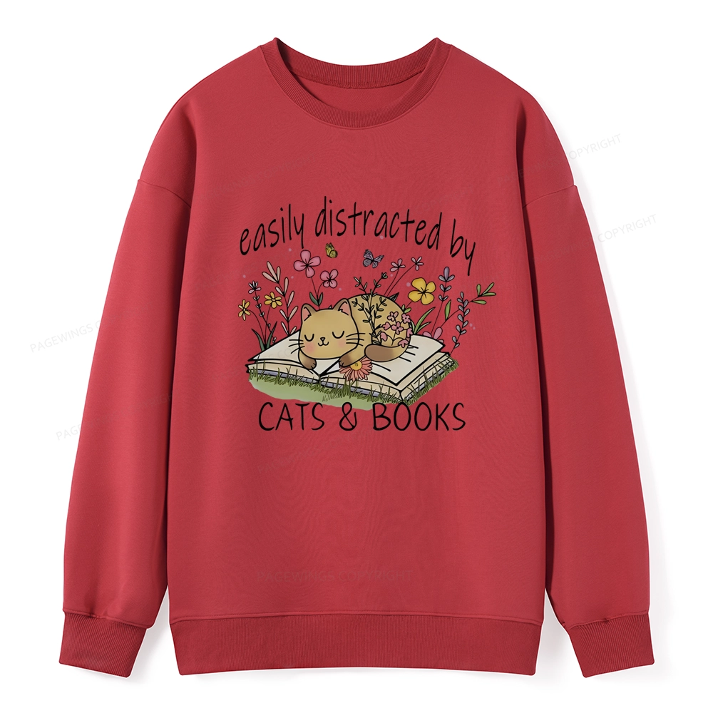 Pagewings Easily Distracted By Cats And Books Unisex Classic Sweatshirt
