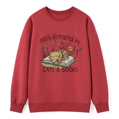 Pagewings Easily Distracted By Cats And Books Unisex Classic Sweatshirt