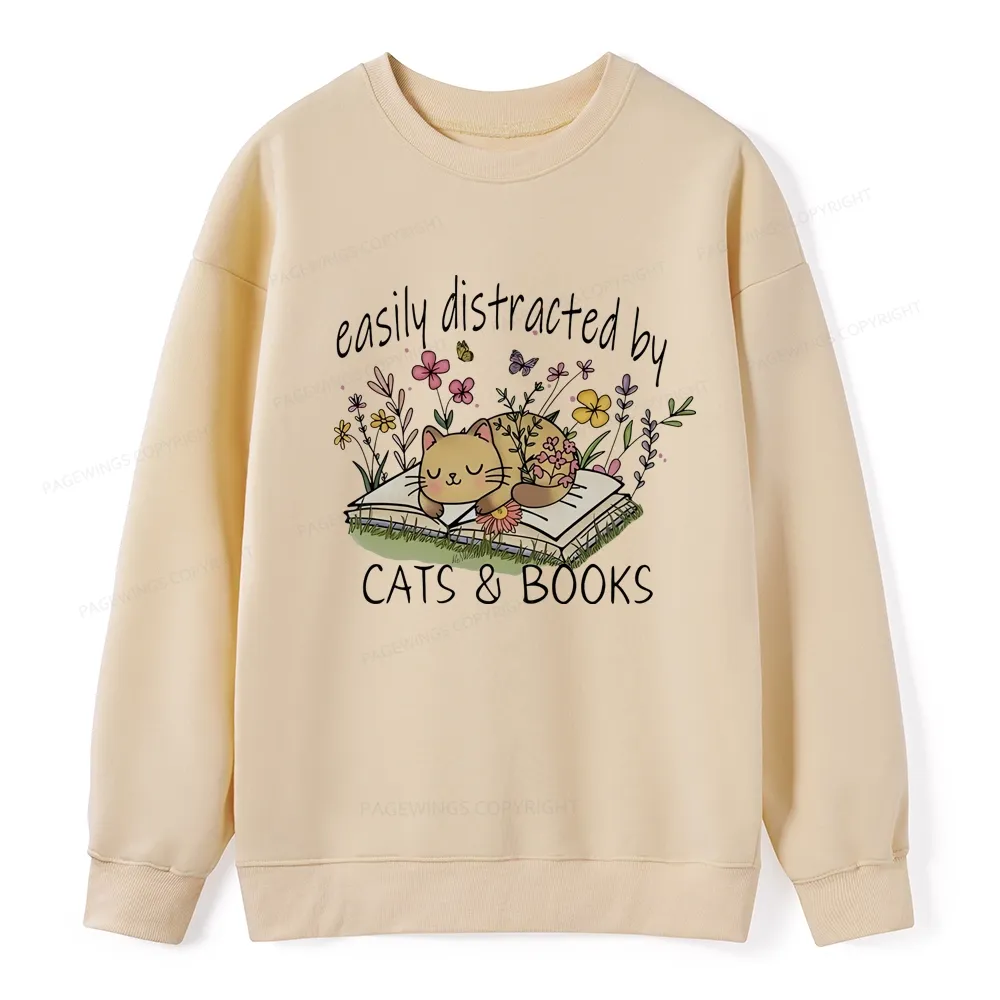 Pagewings Easily Distracted By Cats And Books Unisex Classic Sweatshirt