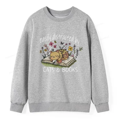 Pagewings Easily Distracted By Cats And Books Unisex Classic Sweatshirt