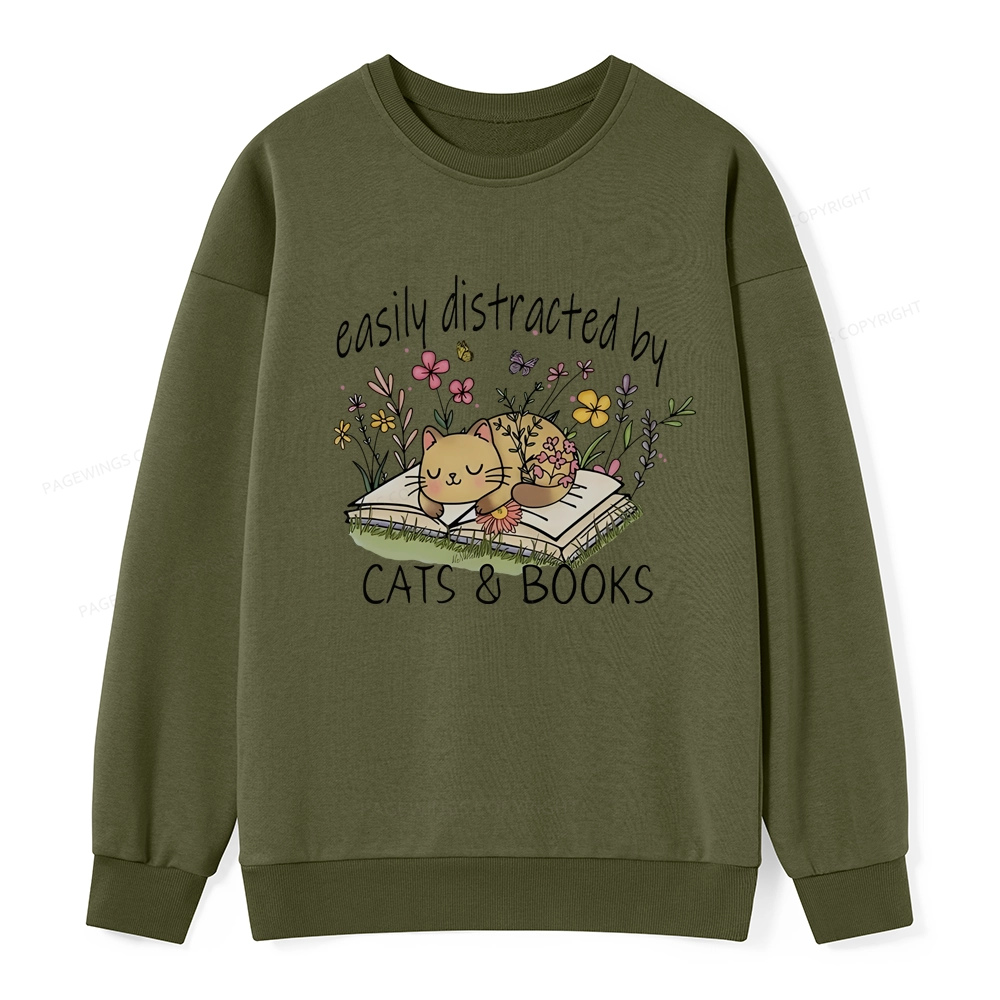 Pagewings Easily Distracted By Cats And Books Unisex Classic Sweatshirt