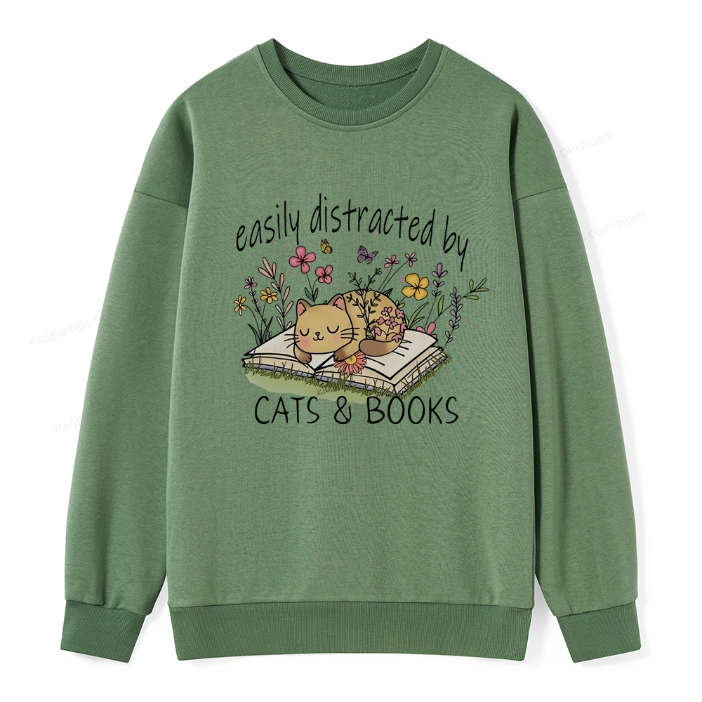 Pagewings Easily Distracted By Cats And Books Unisex Classic Sweatshirt