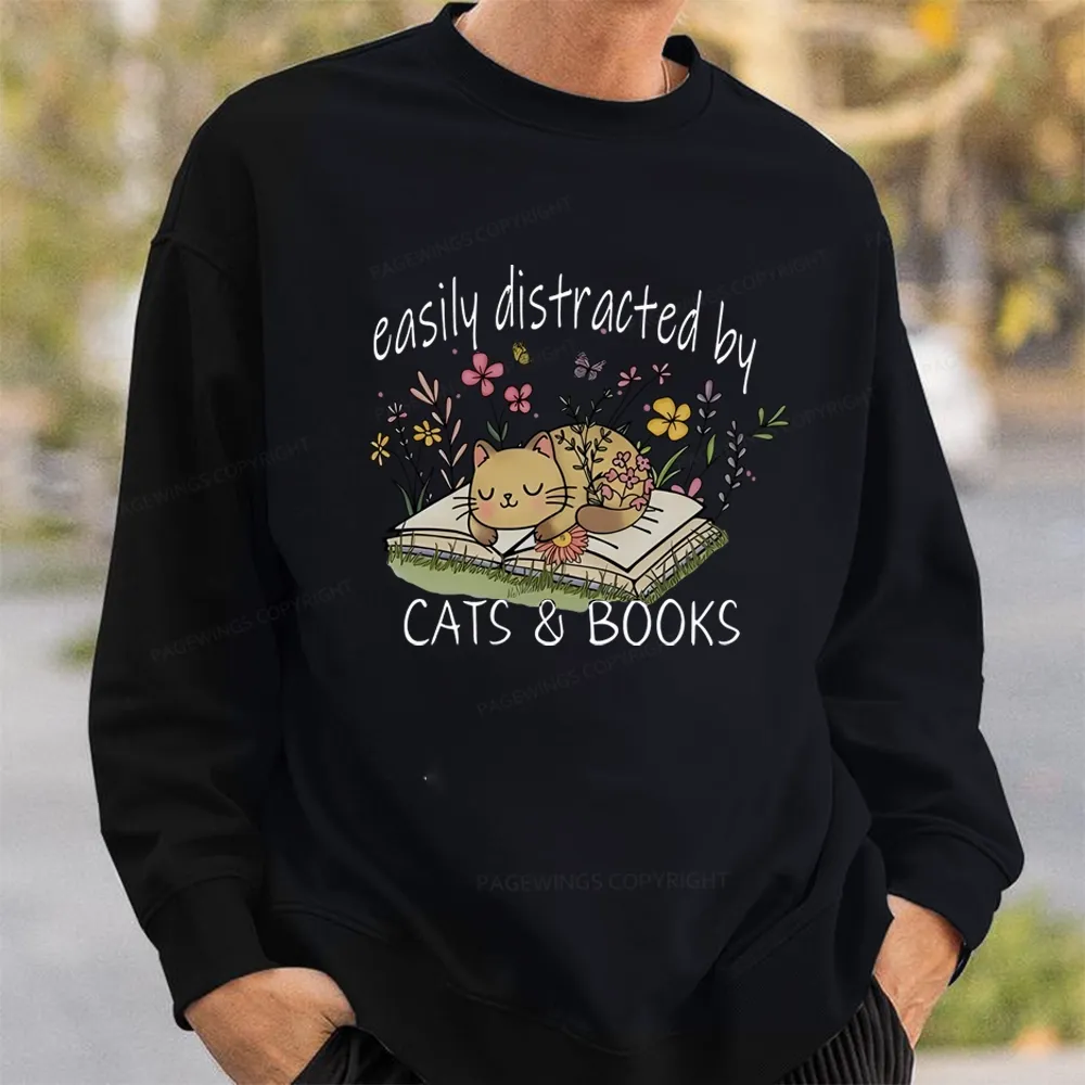 Pagewings Easily Distracted By Cats And Books Unisex Classic Sweatshirt