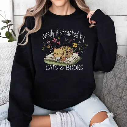 Pagewings Easily Distracted By Cats And Books Unisex Classic Sweatshirt