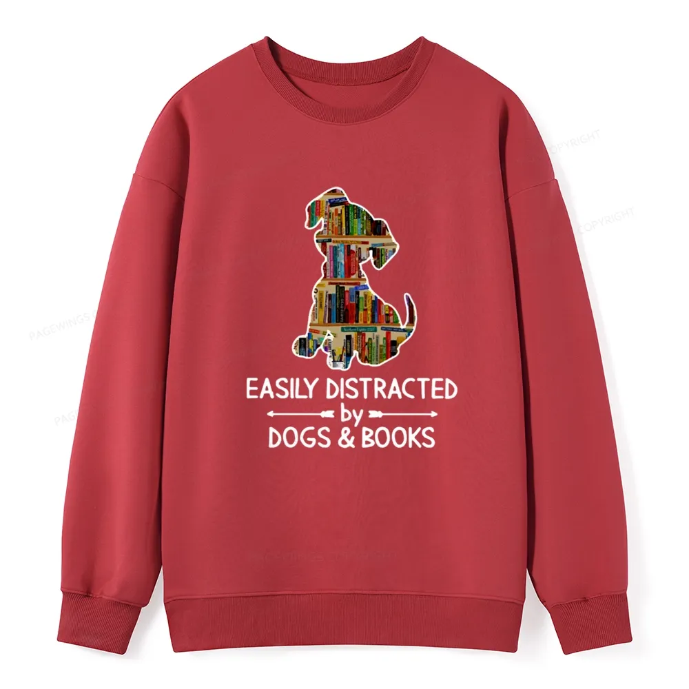 Pagewings Easily Distracted By Dogs And Books Unisex Classic Sweatshirt