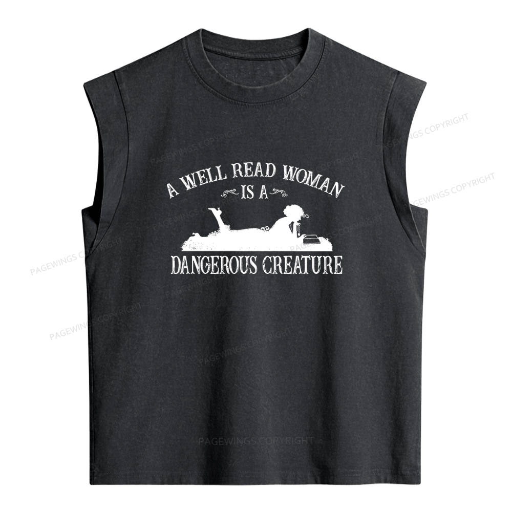 Pagewings A Well Read Woman Is a Dangerous Creature Women's Washed Tank Top