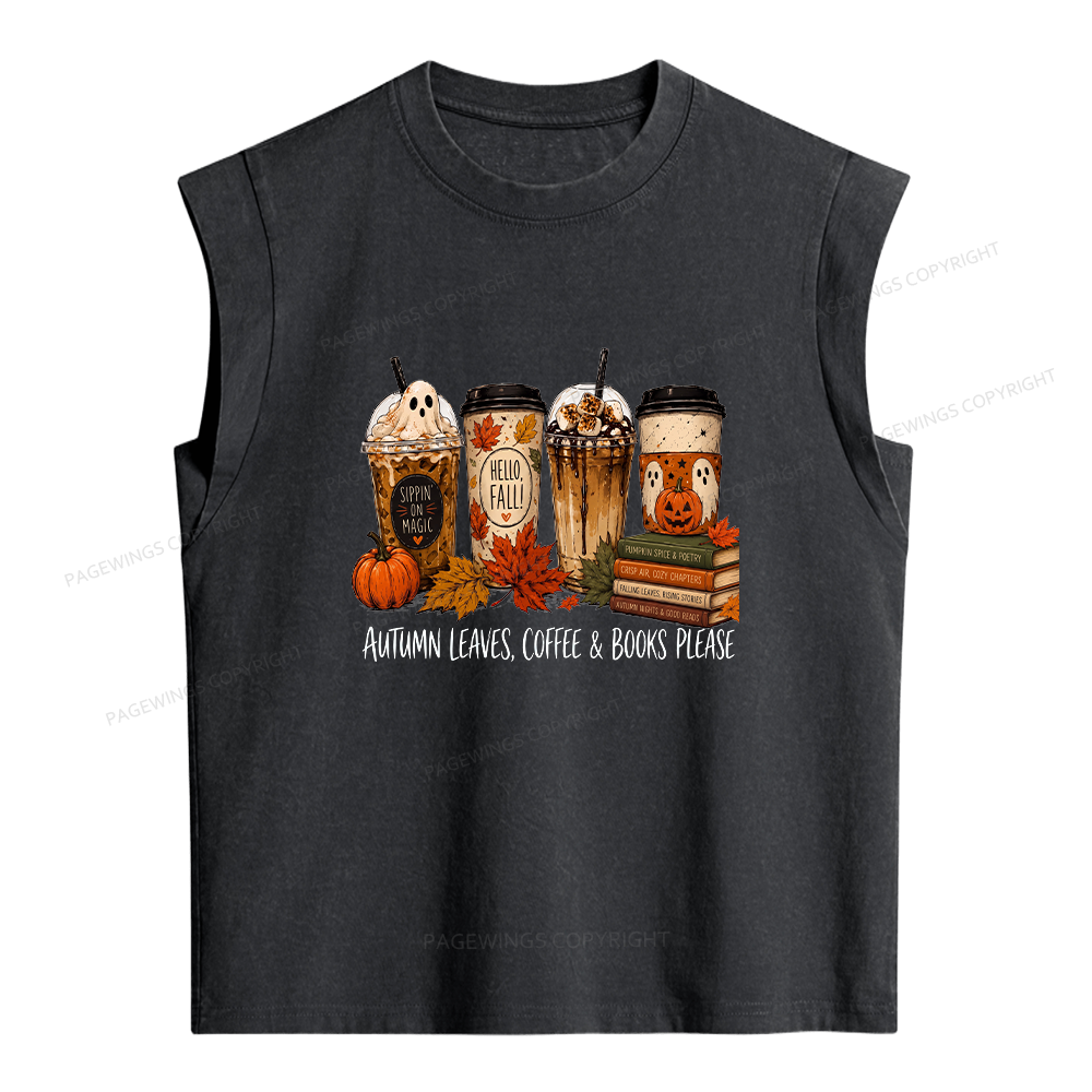 Pagewings Halloween Coffee Books Women's Washed Tank Top