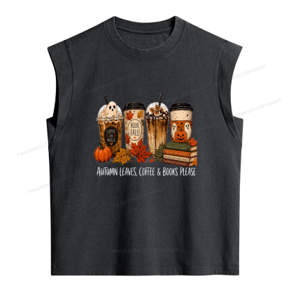 Pagewings Halloween Coffee Books Women's Washed Tank Top