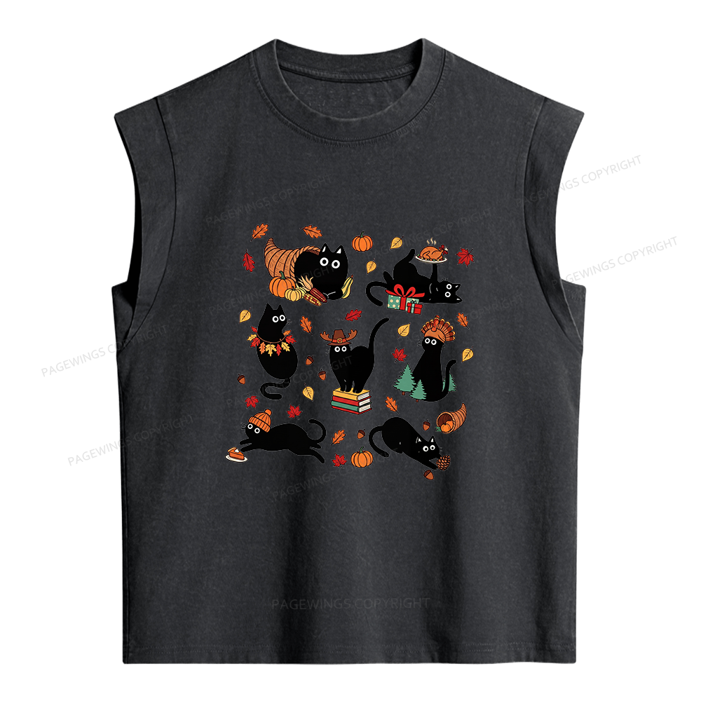 Pagewings Thanksgiving Cat Women's Washed Tank Top