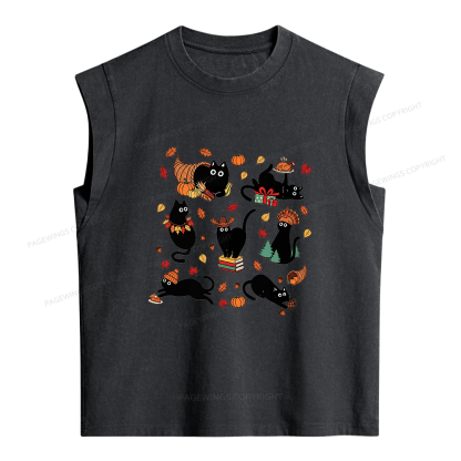 Pagewings Thanksgiving Cat Women's Washed Tank Top