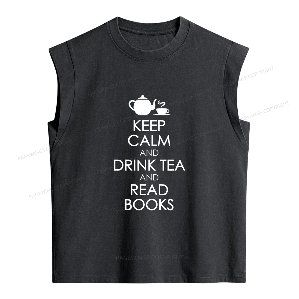 Pagewings Drink Tea Read Books Women's Washed Tank Top