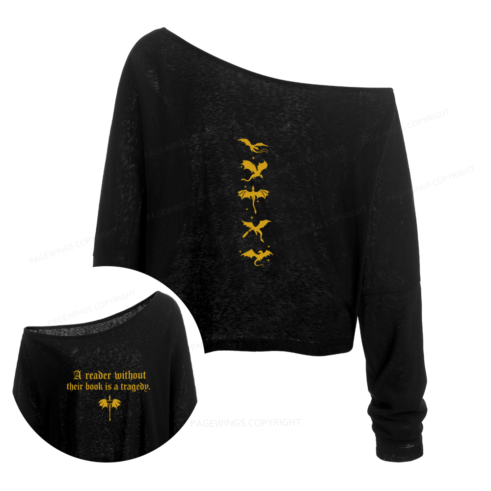 Pagewings Fantasy Reading Slouchy Long Sleeve Off Shoulder T-shirt