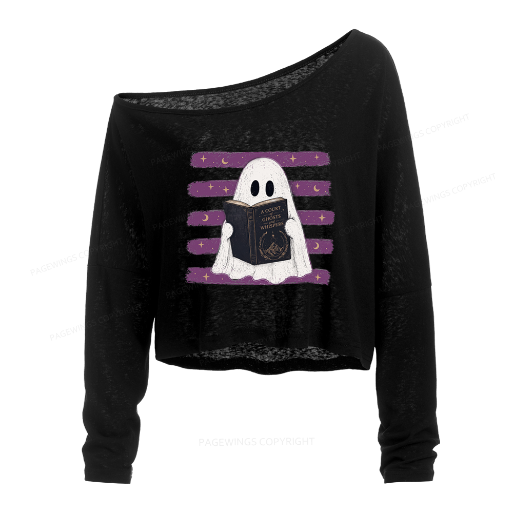 Pagewings A Court of Ghosts and Whispers Slouchy Long Sleeve Off Shoulder T-shirt