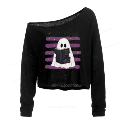 Pagewings A Court of Ghosts and Whispers Slouchy Long Sleeve Off Shoulder T-shirt