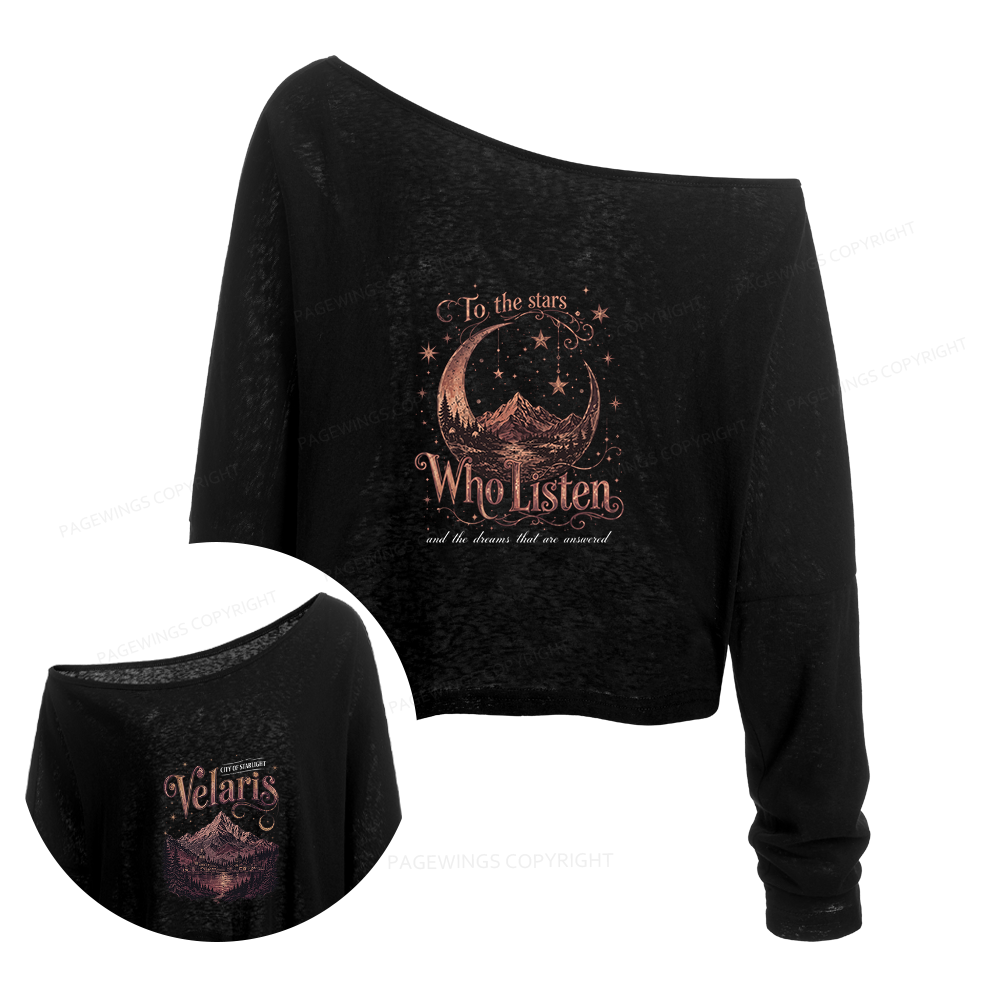 Pagewings Fantasy Bookish Slouchy Long Sleeve Off Shoulder T-shirt
