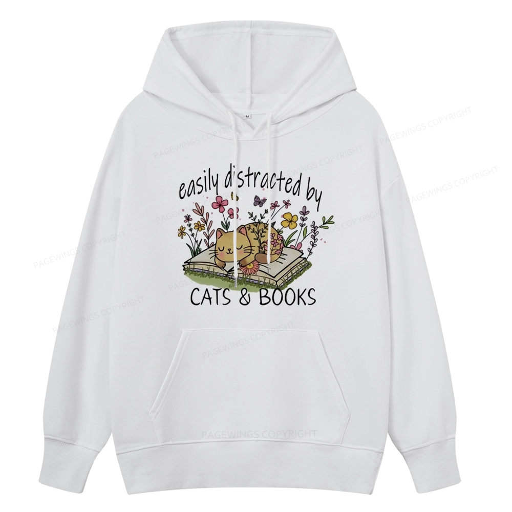 Pagewings Easily Distracted By Cats And Books Unisex Classic Hoodie