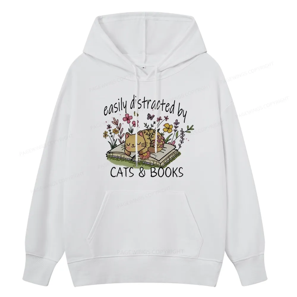 Pagewings Easily Distracted By Cats And Books Unisex Classic Hoodie