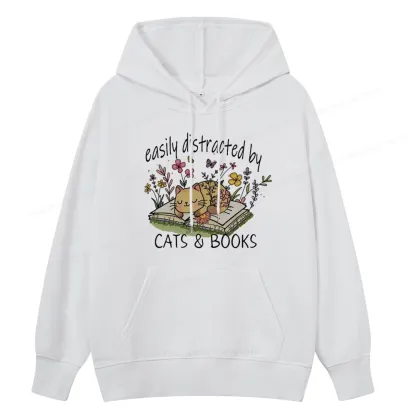 Pagewings Easily Distracted By Cats And Books Unisex Classic Hoodie