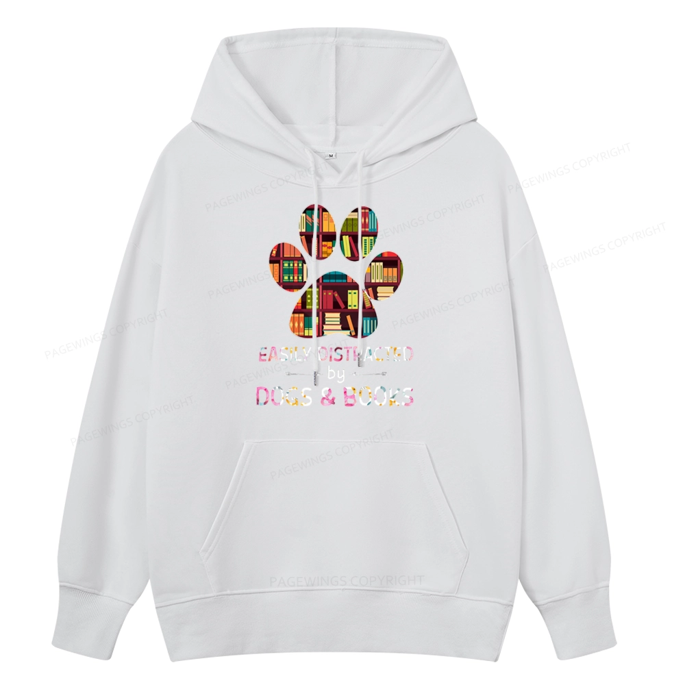 Pagewings Easily Distracted By Dogs And Books Unisex Classic Hoodie