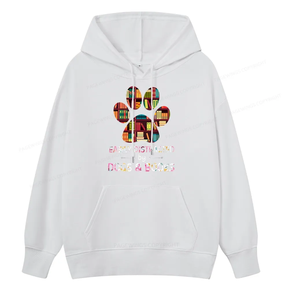 Pagewings Easily Distracted By Dogs And Books Unisex Classic Hoodie