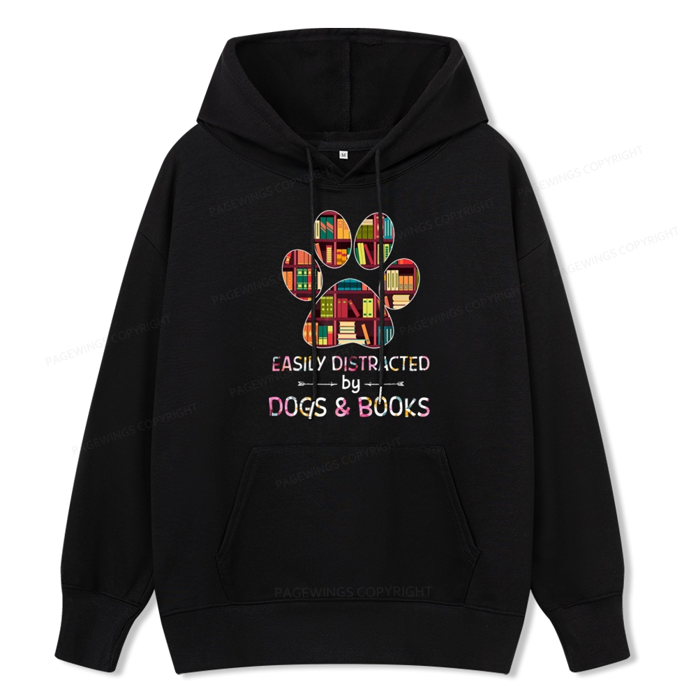 Pagewings Easily Distracted By Dogs And Books Unisex Classic Hoodie
