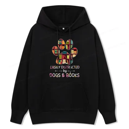 Pagewings Easily Distracted By Dogs And Books Unisex Classic Hoodie