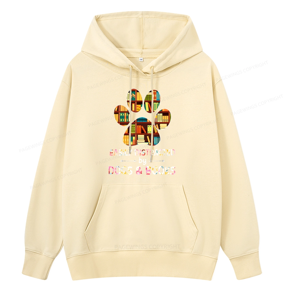 Pagewings Easily Distracted By Dogs And Books Unisex Classic Hoodie