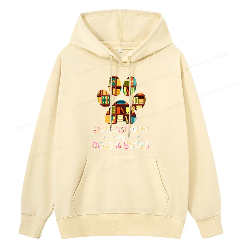 Pagewings Easily Distracted By Dogs And Books Unisex Classic Hoodie