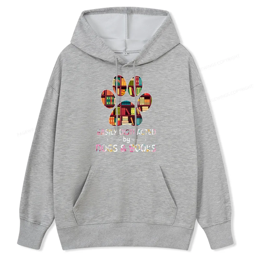 Pagewings Easily Distracted By Dogs And Books Unisex Classic Hoodie