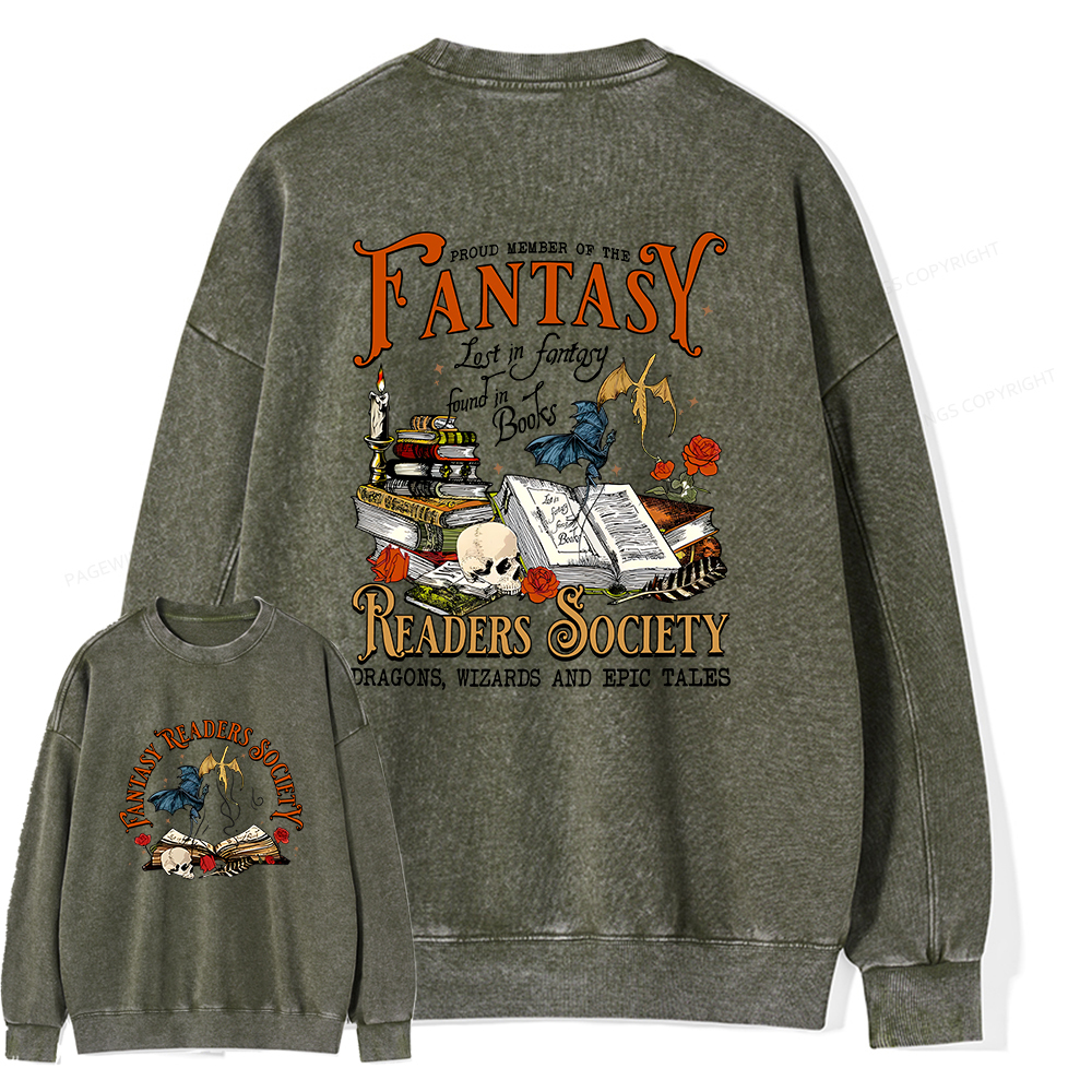 Pagewings Fantasy Readers Society Unisex Washed Sweatshirt