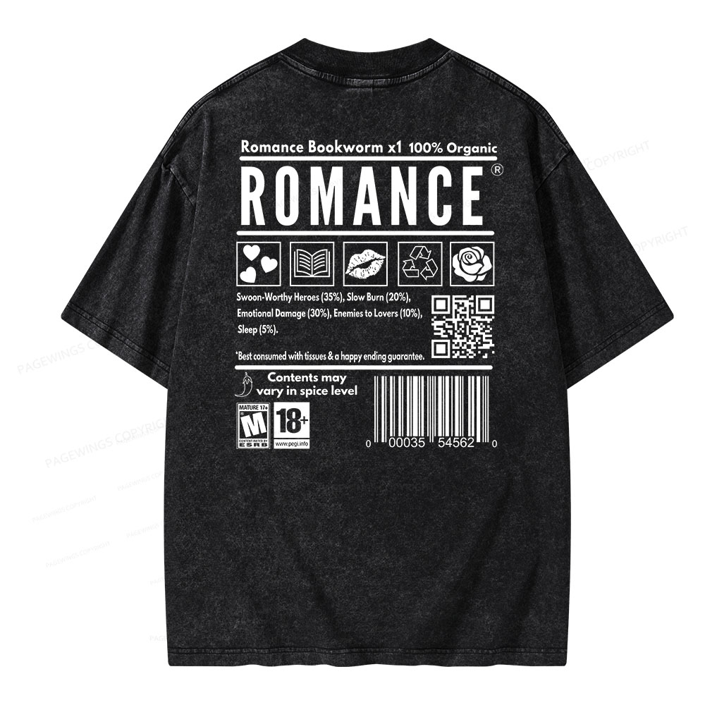 Pagewings Romance Bookworm Unisex Washed T-shirt