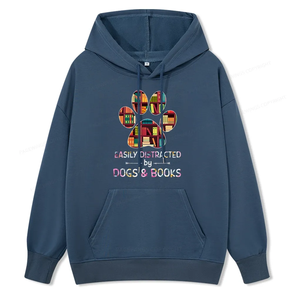 Pagewings Easily Distracted By Dogs And Books Unisex Classic Hoodie