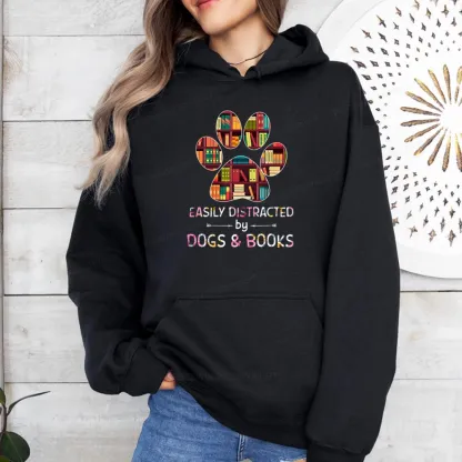 Pagewings Easily Distracted By Dogs And Books Unisex Classic Hoodie