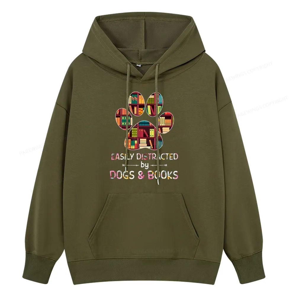 Pagewings Easily Distracted By Dogs And Books Unisex Classic Hoodie
