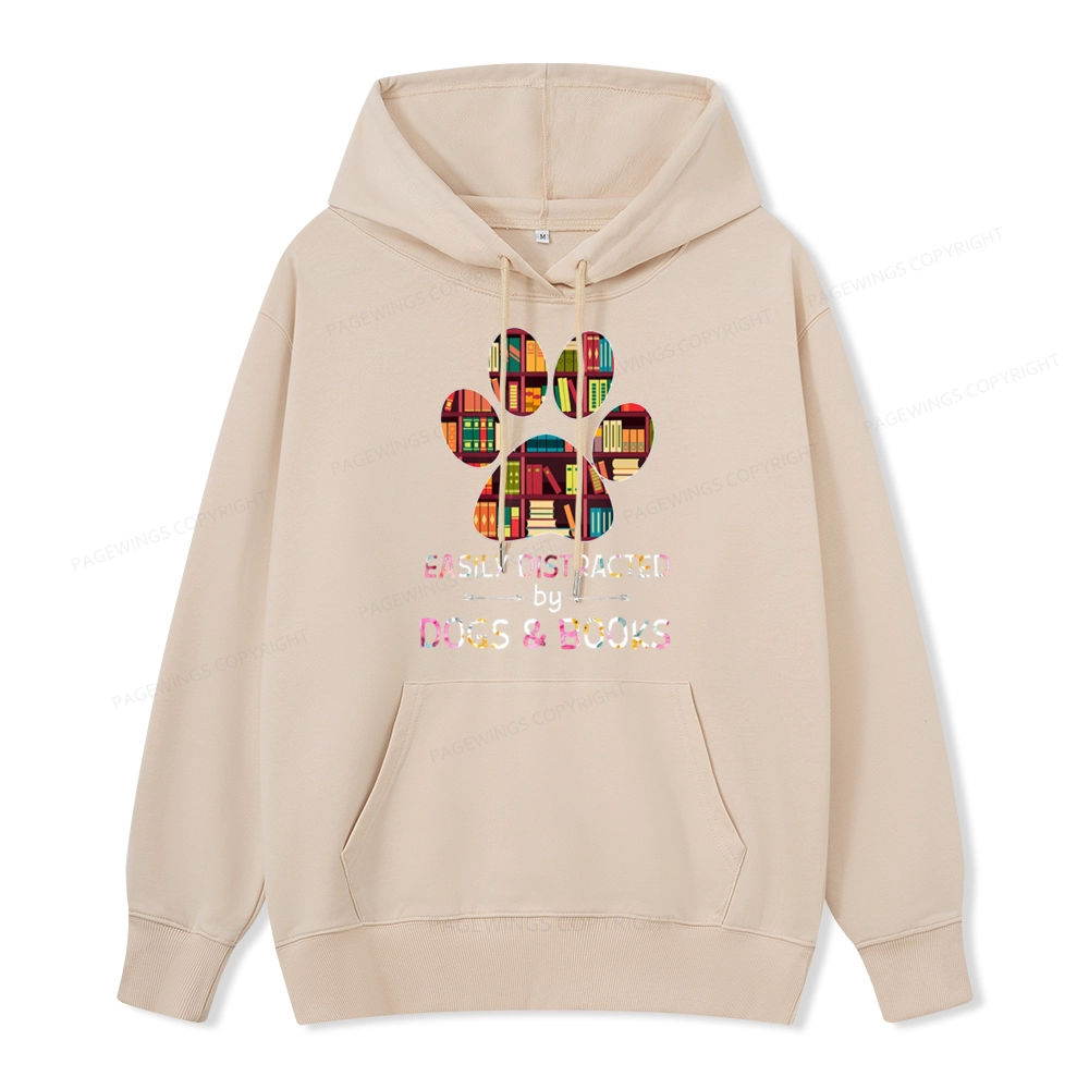 Pagewings Easily Distracted By Dogs And Books Unisex Classic Hoodie