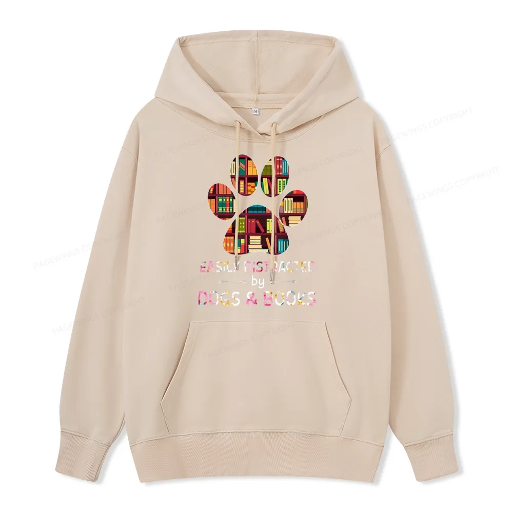 Pagewings Easily Distracted By Dogs And Books Unisex Classic Hoodie