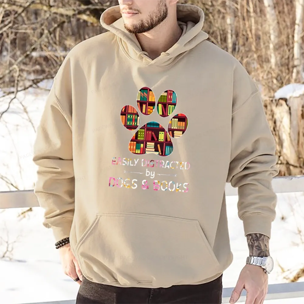 Pagewings Easily Distracted By Dogs And Books Unisex Classic Hoodie