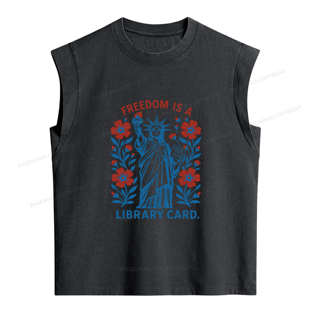 Pagewings Freedom Is A Library Card Women's Washed Tank Top