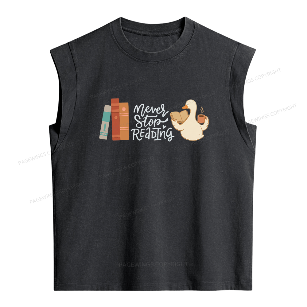 Pagewings Never Stop Reading Women's Washed Tank Top