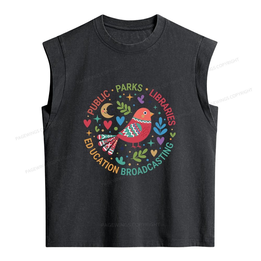 Pagewings Public Parks Libraries Education Broadcasting Women's Washed Tank Top