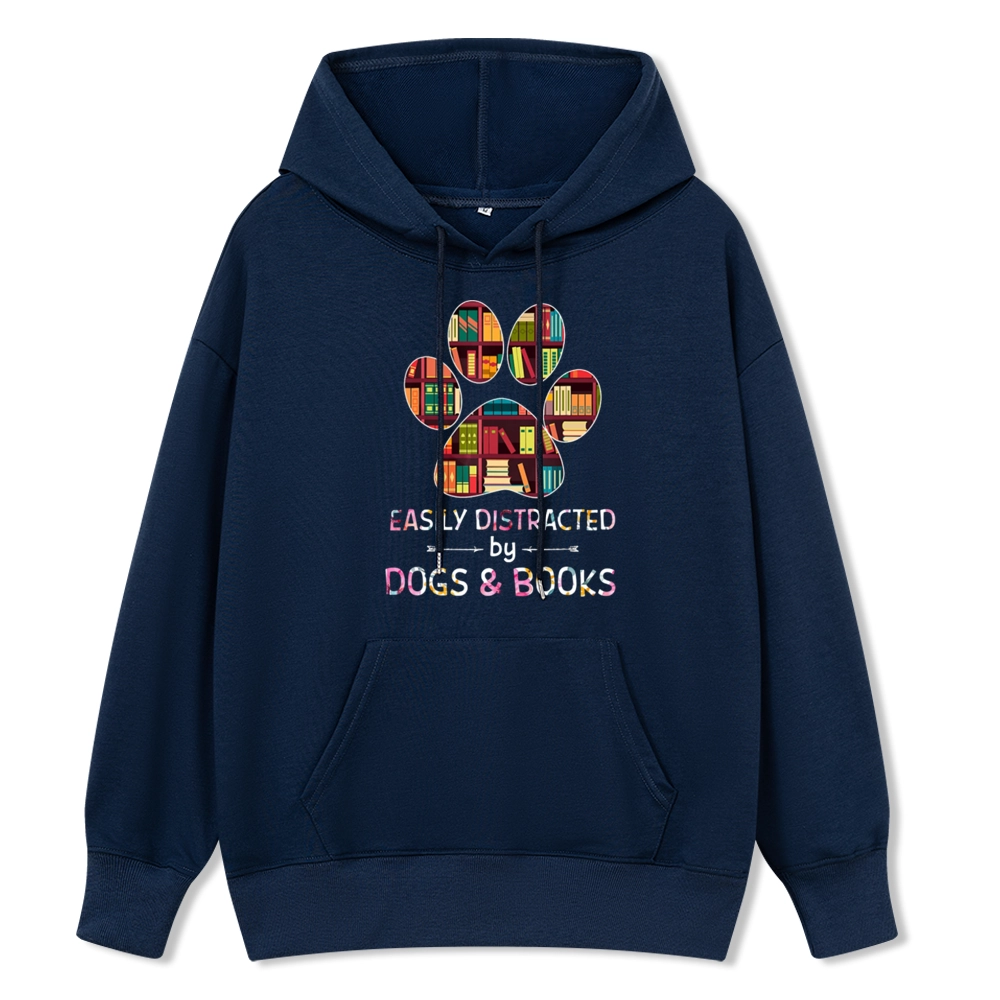Pagewings Easily Distracted By Dogs And Books Unisex Classic Hoodie